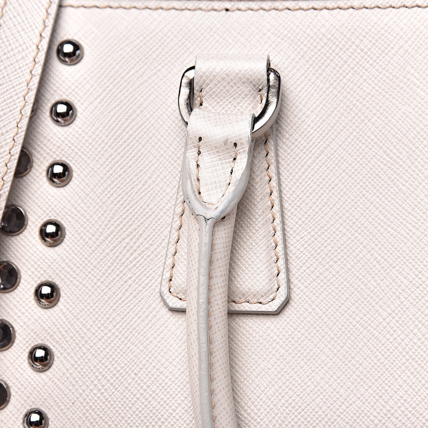 Saffiano Lux Studded Crystal Medium Galleria Double Zip Tote Talco