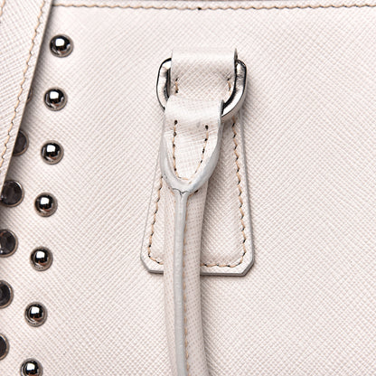 Prada Saffiano Lux Studded Crystal Medium Galleria Double Zip Tote Talco 10 of 14