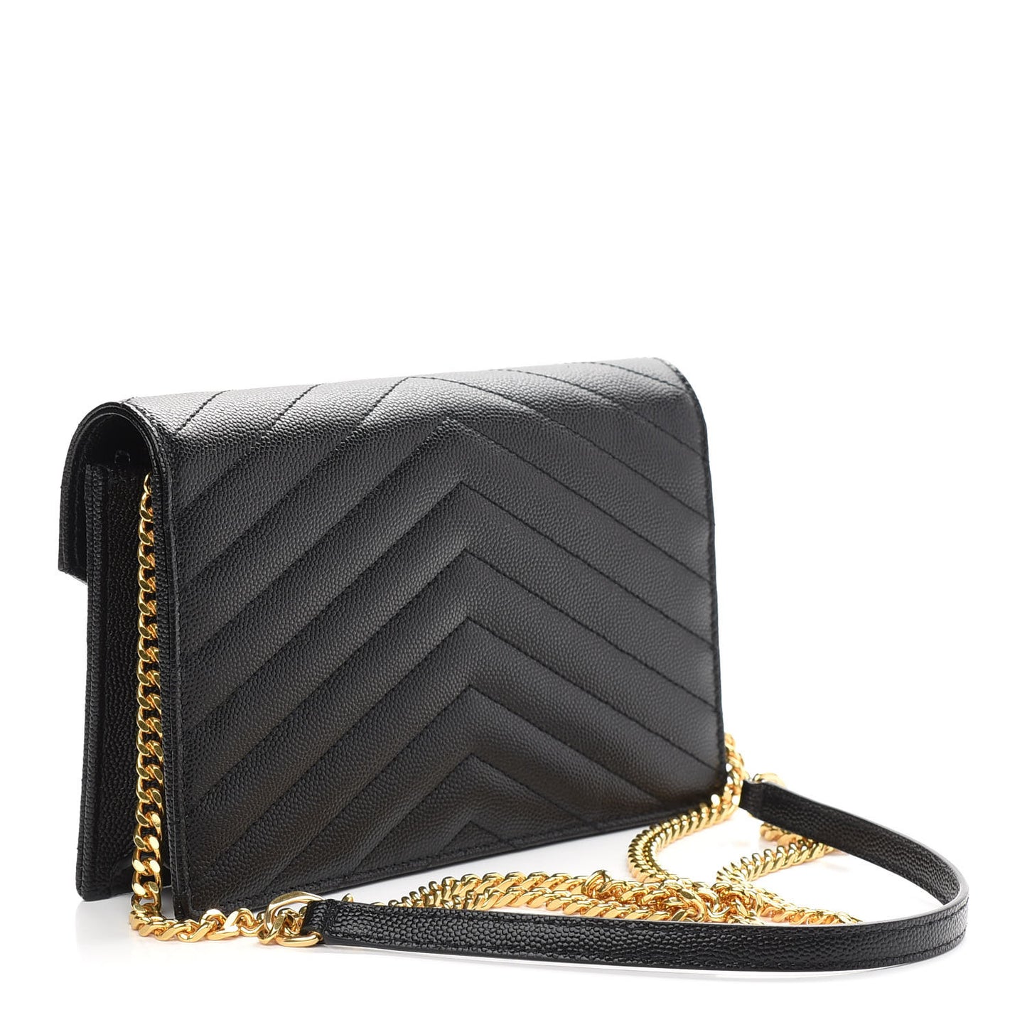 Grain De Poudre Matelasse Chevron Monogram Envelope Chain Wallet Black
