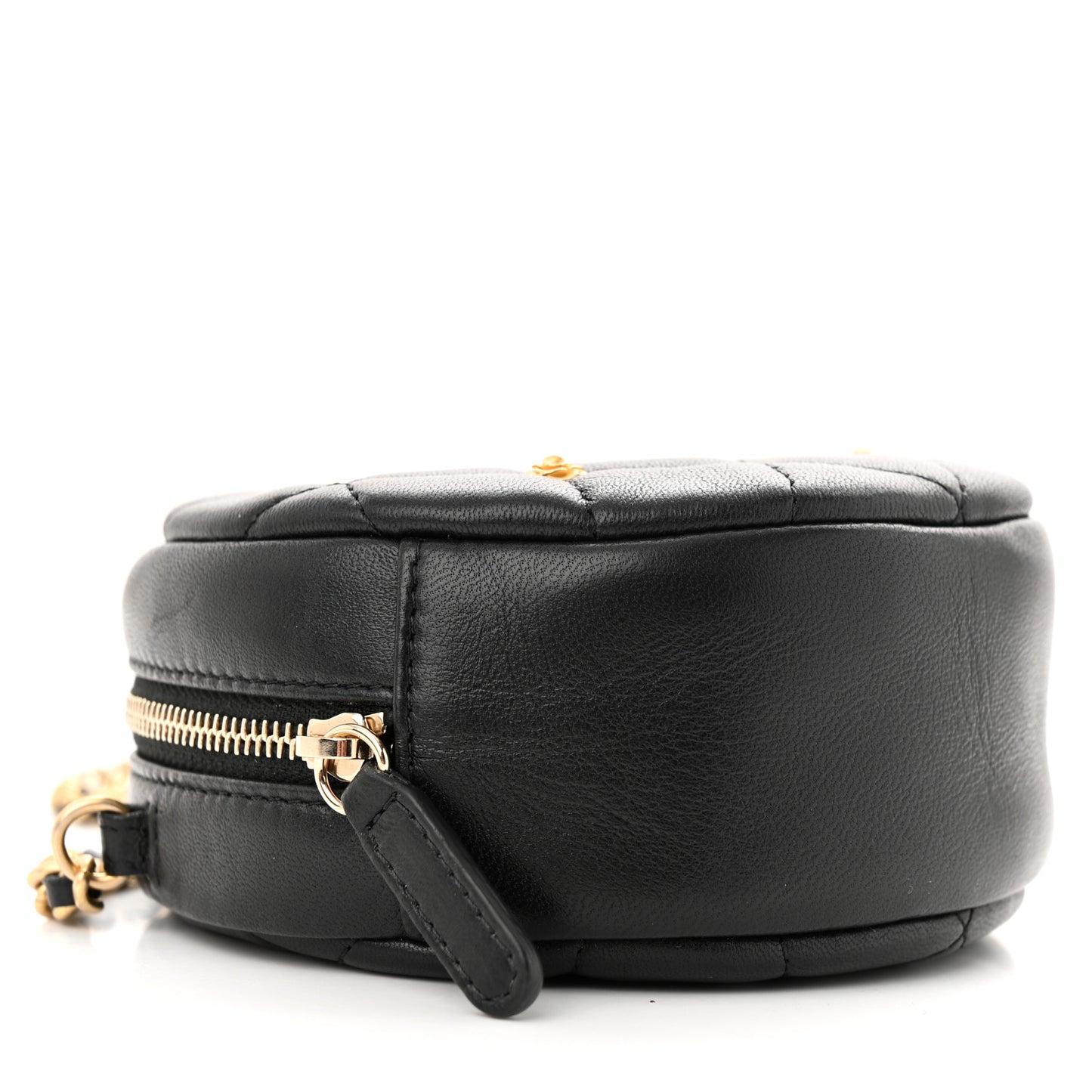 Lambskin Quilted Studded Round Clutch With Chain Black