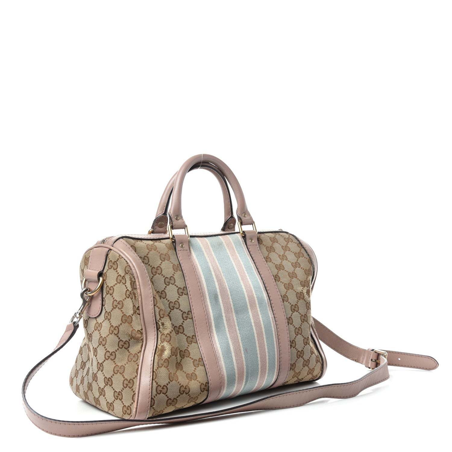 Gucci Monogram Vintage Web Medium Boston Pink Blue 3 of 17