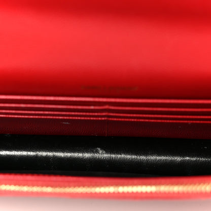 Saint Laurent Grain De Poudre Matelasse Chevron Monogram Envelope Chain Wallet  New Red 4 of 10
