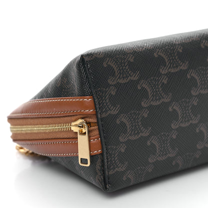 Celine Triomphe Canvas Lambskin Clutch On Chain Tan 9 of 10