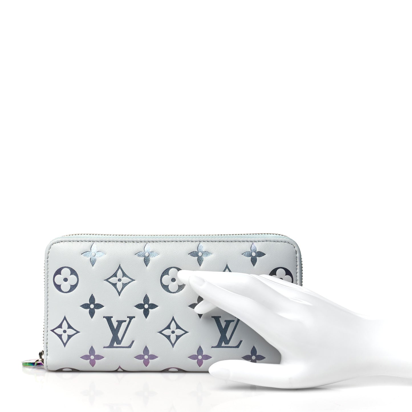 Lambskin Embossed Monogram LV Ski Coussin Zippy Wallet Gray