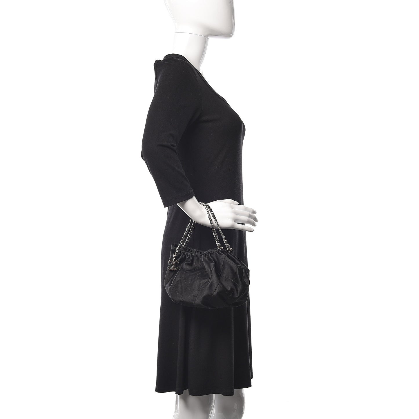 Satin Frame Top CC Small Evening Bag Black