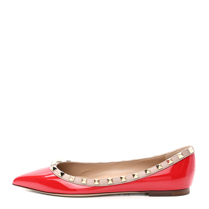 Valentino Garavani Patent Nappa Rockstud Ballerina Flats 37.5 Rouge Pur Poudre 1 of 9