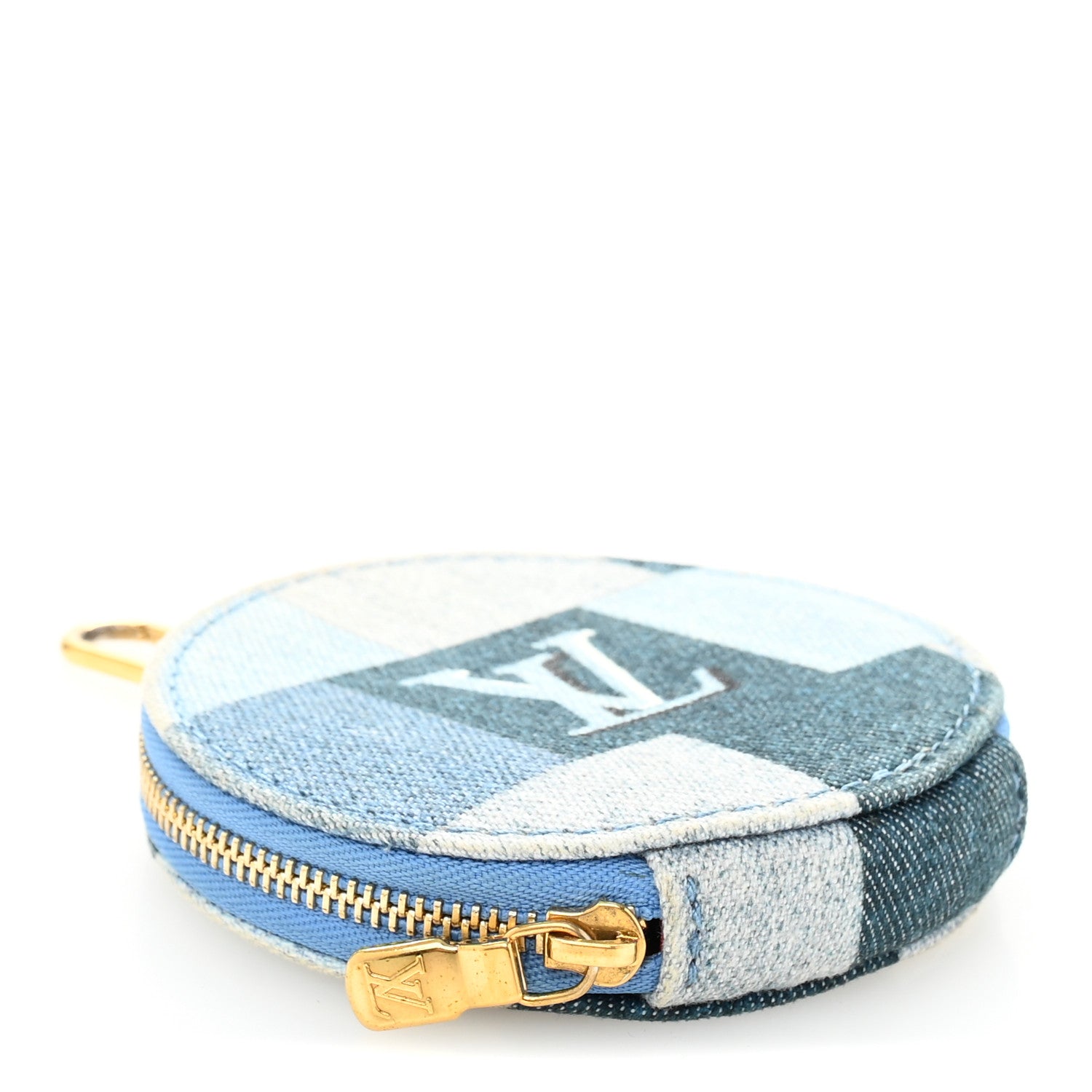 Louis Vuitton Denim Damier Monogram Patchwork Multi Pochette Accessories Coin Purse Blue Rouge 4 of 9