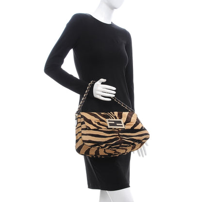 Fendi Calf Hair Zebra Print Mia Shoulder Flap Miele Moro 2 of 12