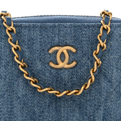 Chanel Denim Quilted CC Pearl Crush Zip Card Holder On Chain Blue 8 of 10