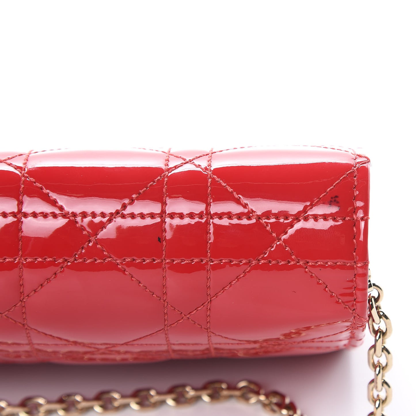 Patent Cannage Miss Dior Chain Wallet Red