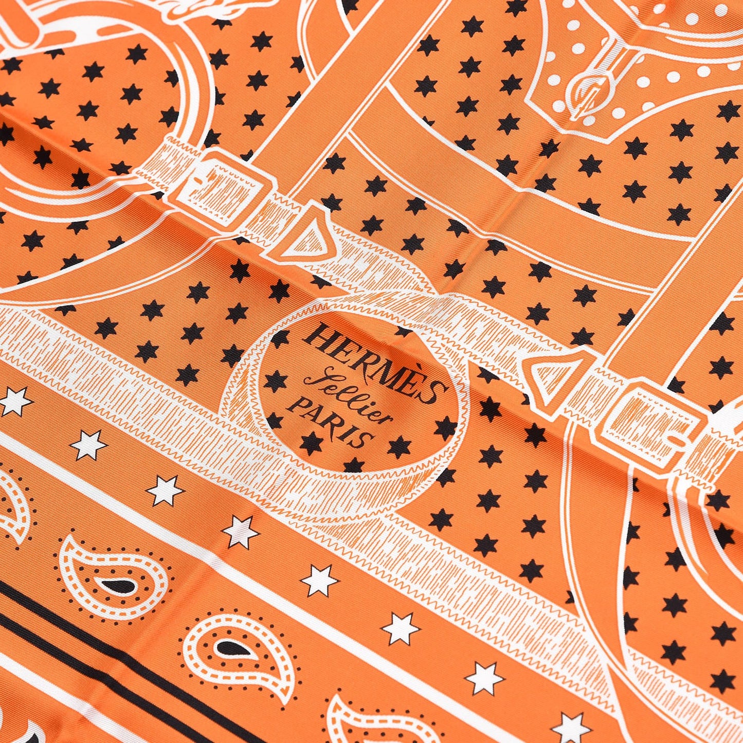 Silk Eperon D'Or Bandana Scarf 140 Orange Noir Blanc