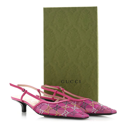 Gucci Tela Retino Nappa Charlotte Crystal GG Monogram Square G 35mm Slingback Pumps 39.5 Bright Bouganville Fairy Fucsia 9 of 9
