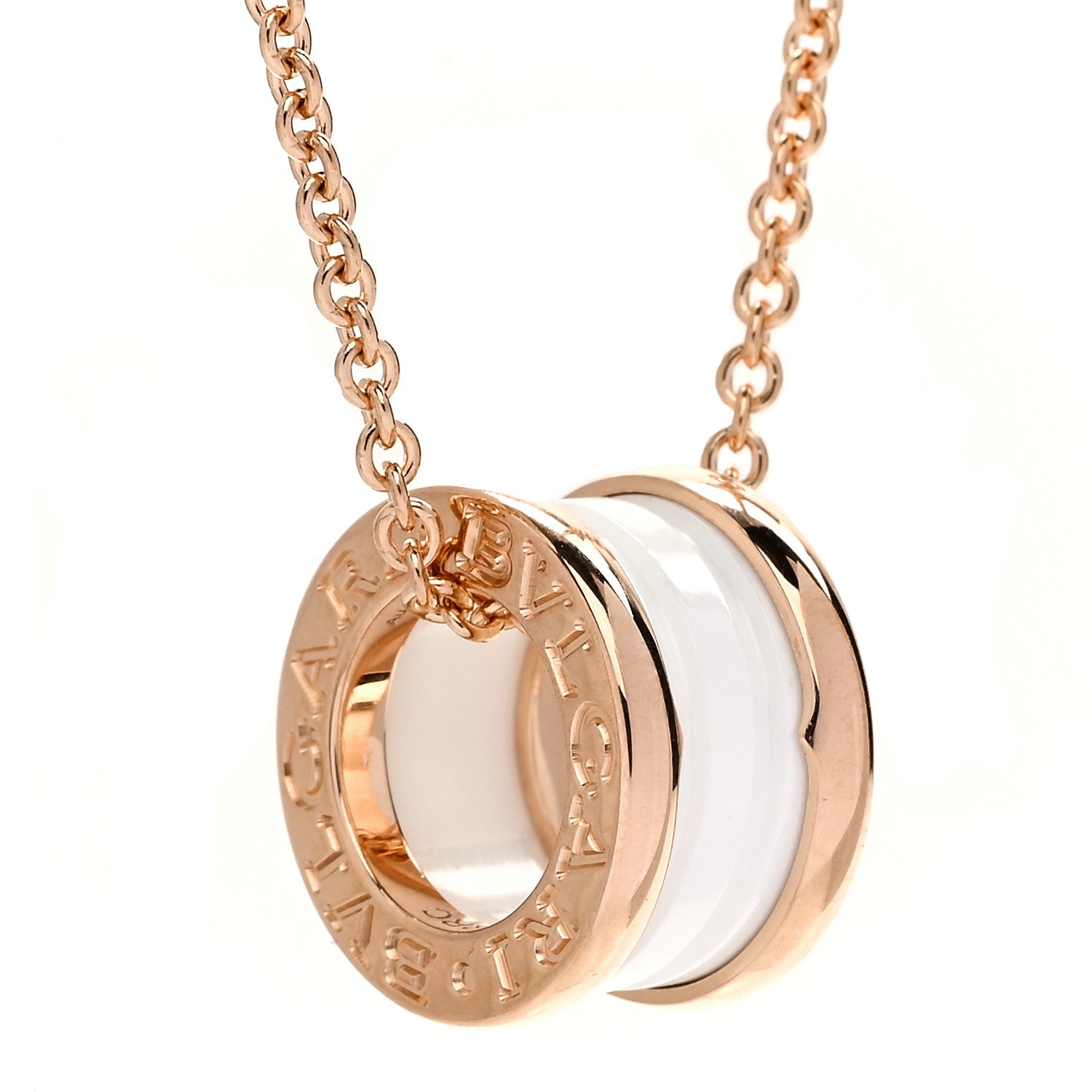 Bulgari 18K Rose Gold White Ceramic B.Zero1 Pendant Necklace 5 of 8