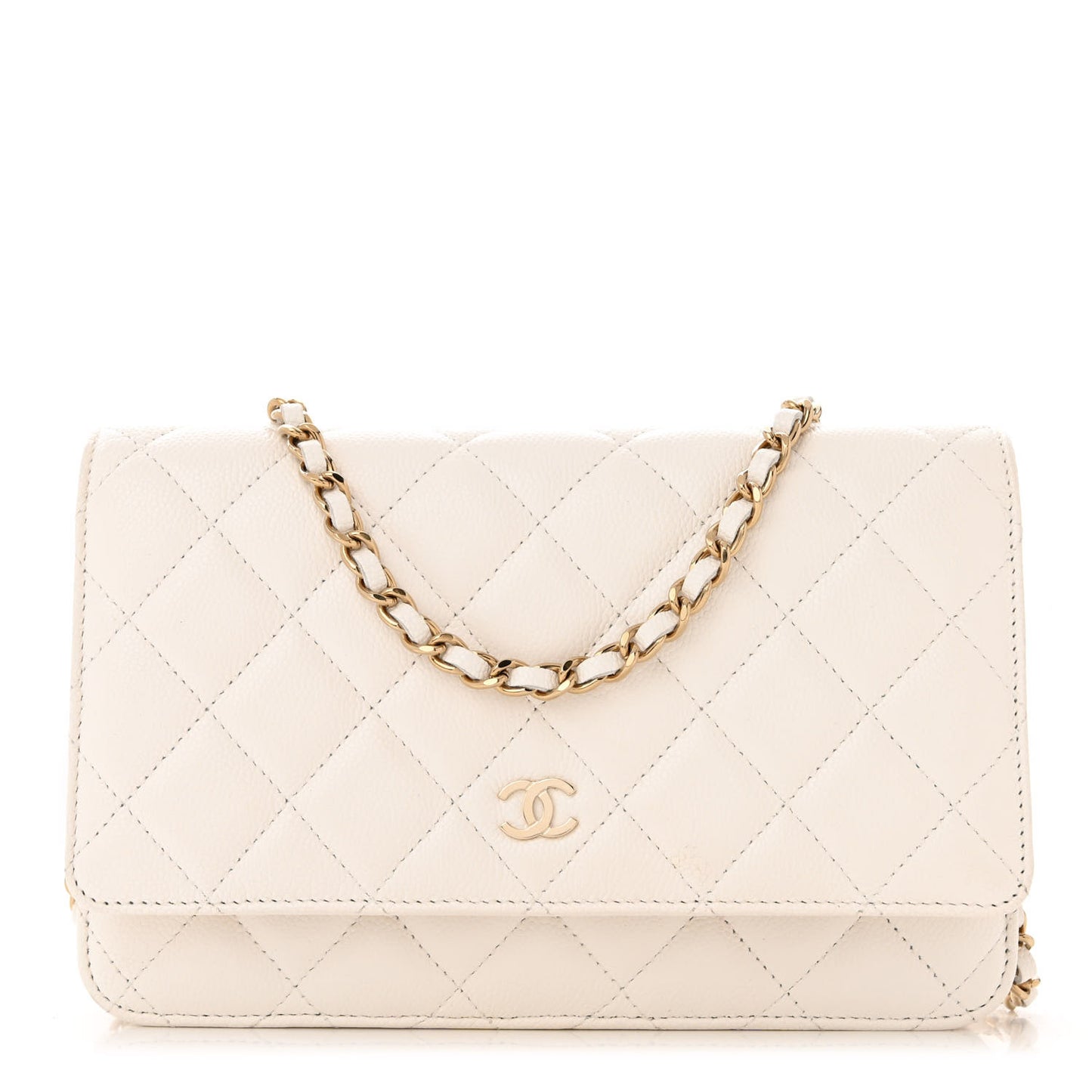 Caviar Quilted Wallet on Chain WOC White