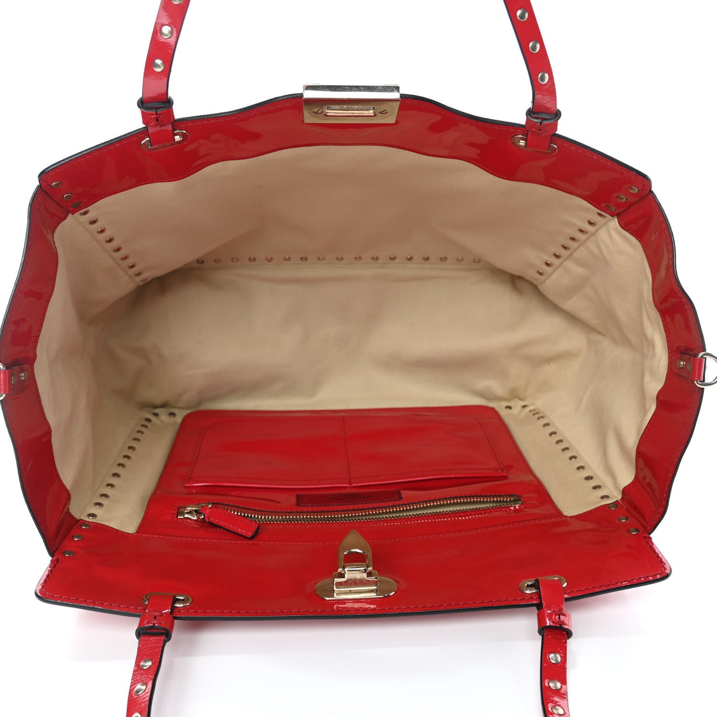 Patent Monochrome Medium Rockstud Tote Rosso Valentino