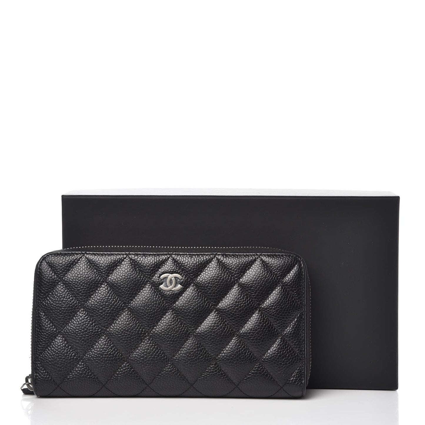 Caviar Quilted Large Gusset Zip Around Wallet Black
