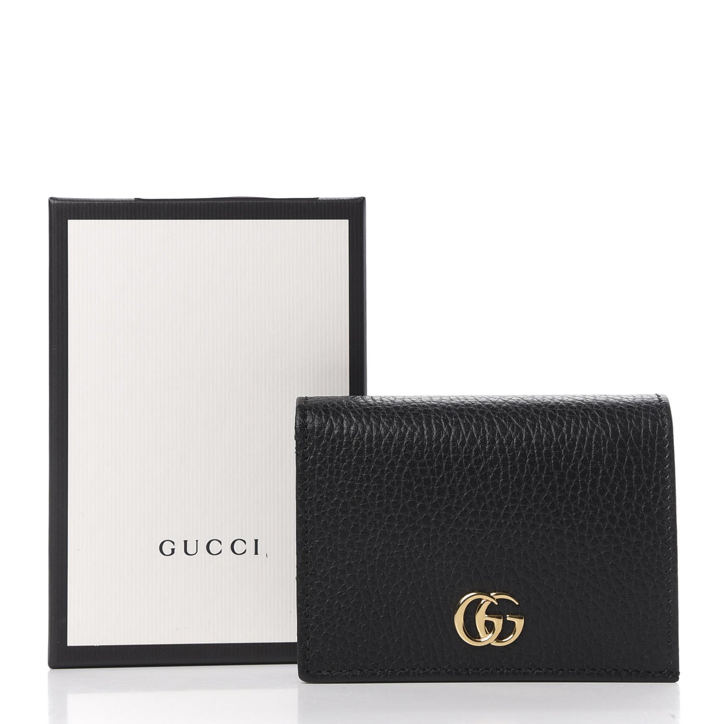 Pebbled Calfskin GG Marmont Card Case Black