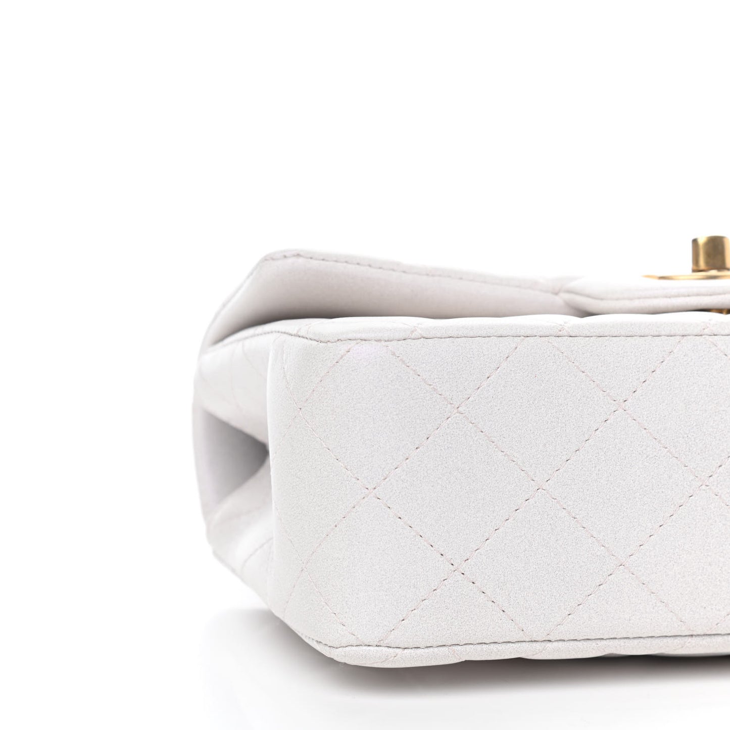 Iridescent Lambskin Quilted Mini Top Handle Rectangular Flap White