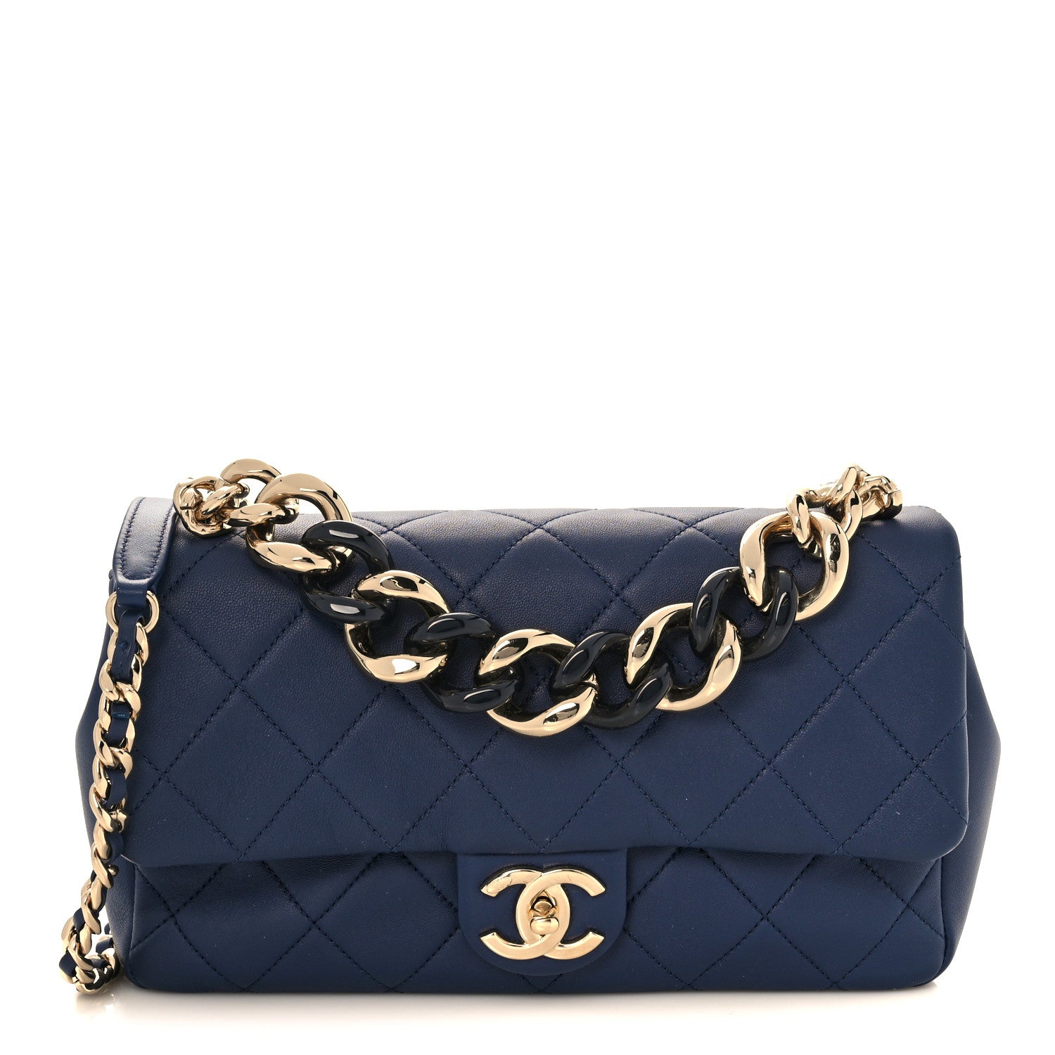 Chanel Lambskin Quilted Resin Bi-Color Chain Flap Bag Navy 1 of 14