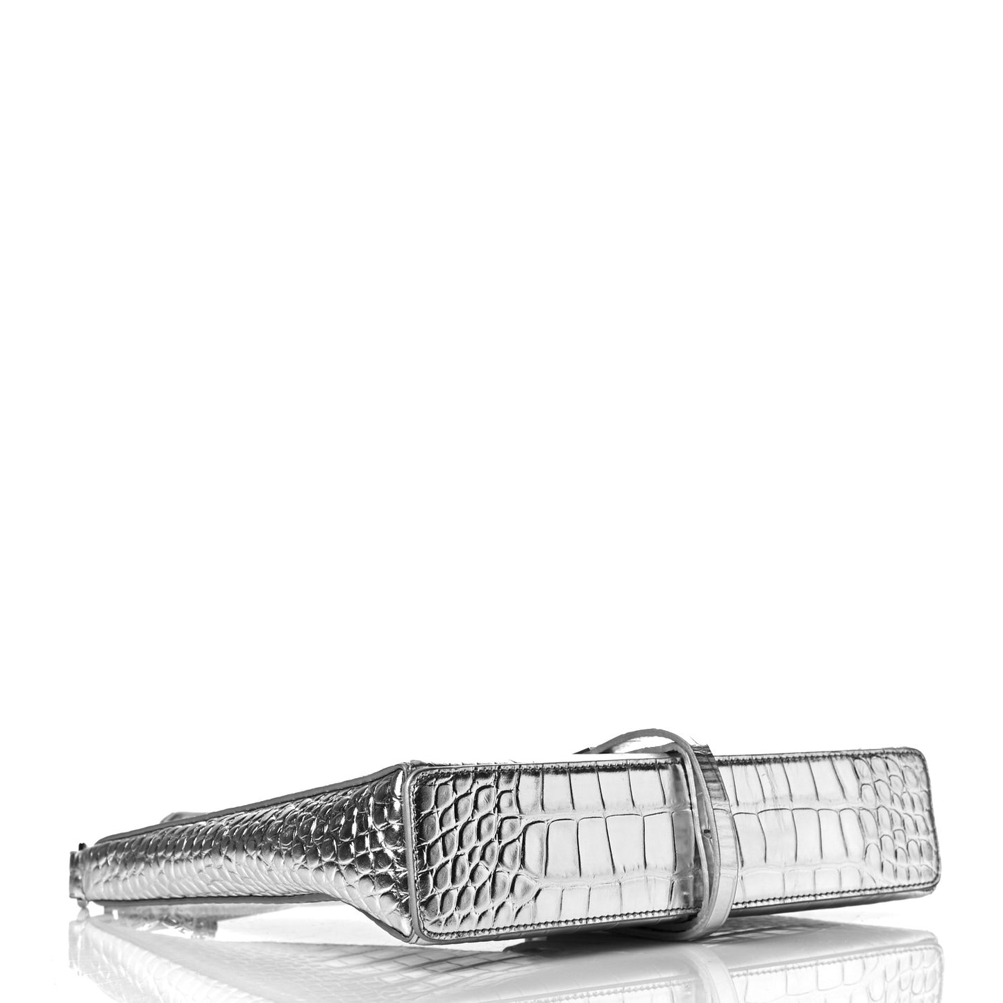 Metallic Calfskin Croc Embossed Small Cut Out Shoulder Bag Silver