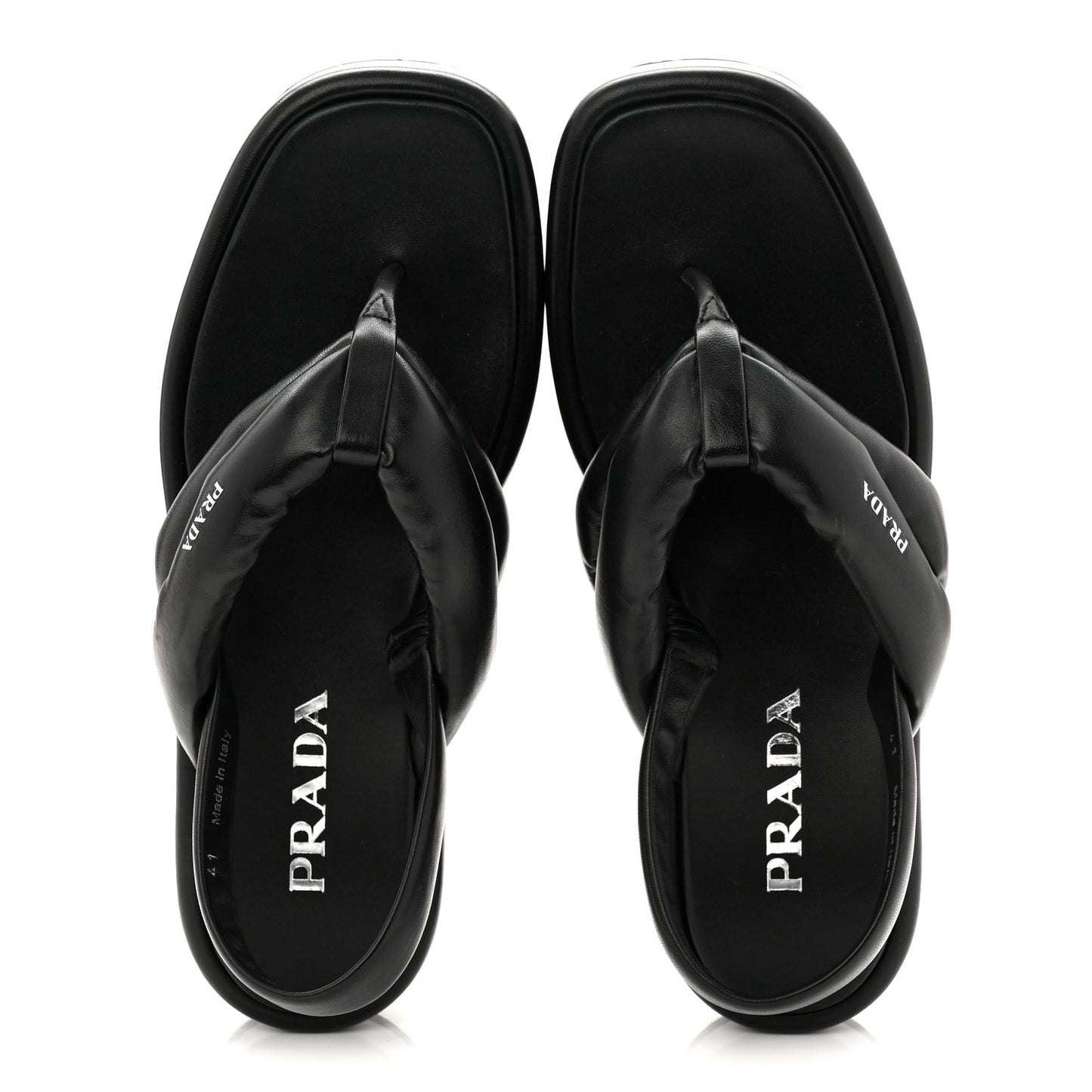 Nappa Soft Padded Platform Slingback Thong Sandals 41 Black