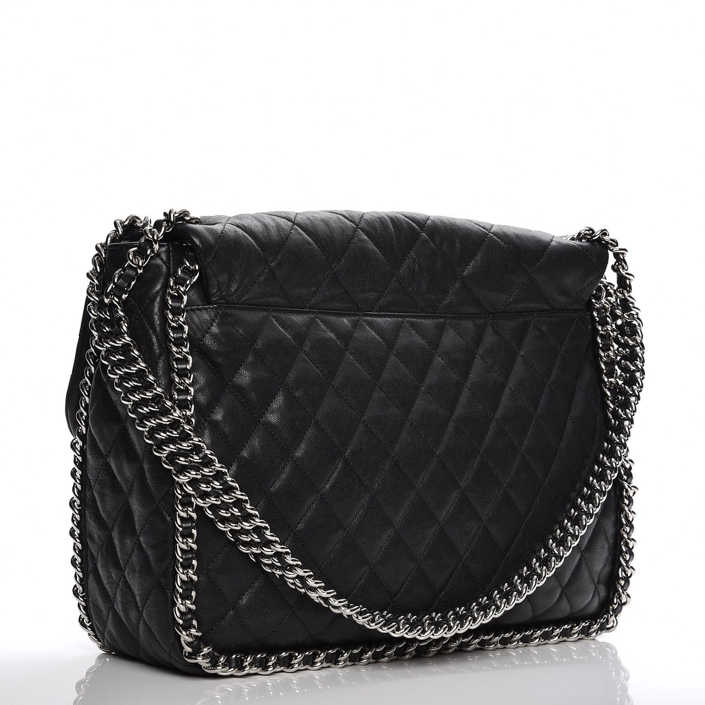 Washed Lambskin Quilted Maxi Chain Around Flap Black
