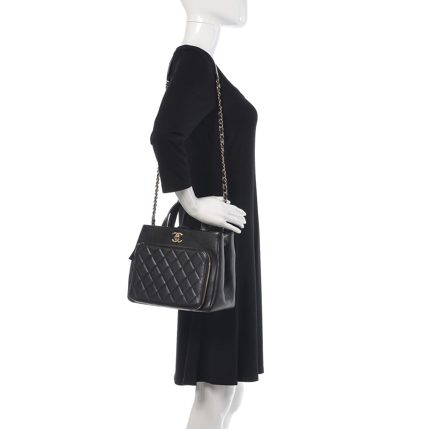 Caviar Quilted Small Business Affinity Shopping Bag Black