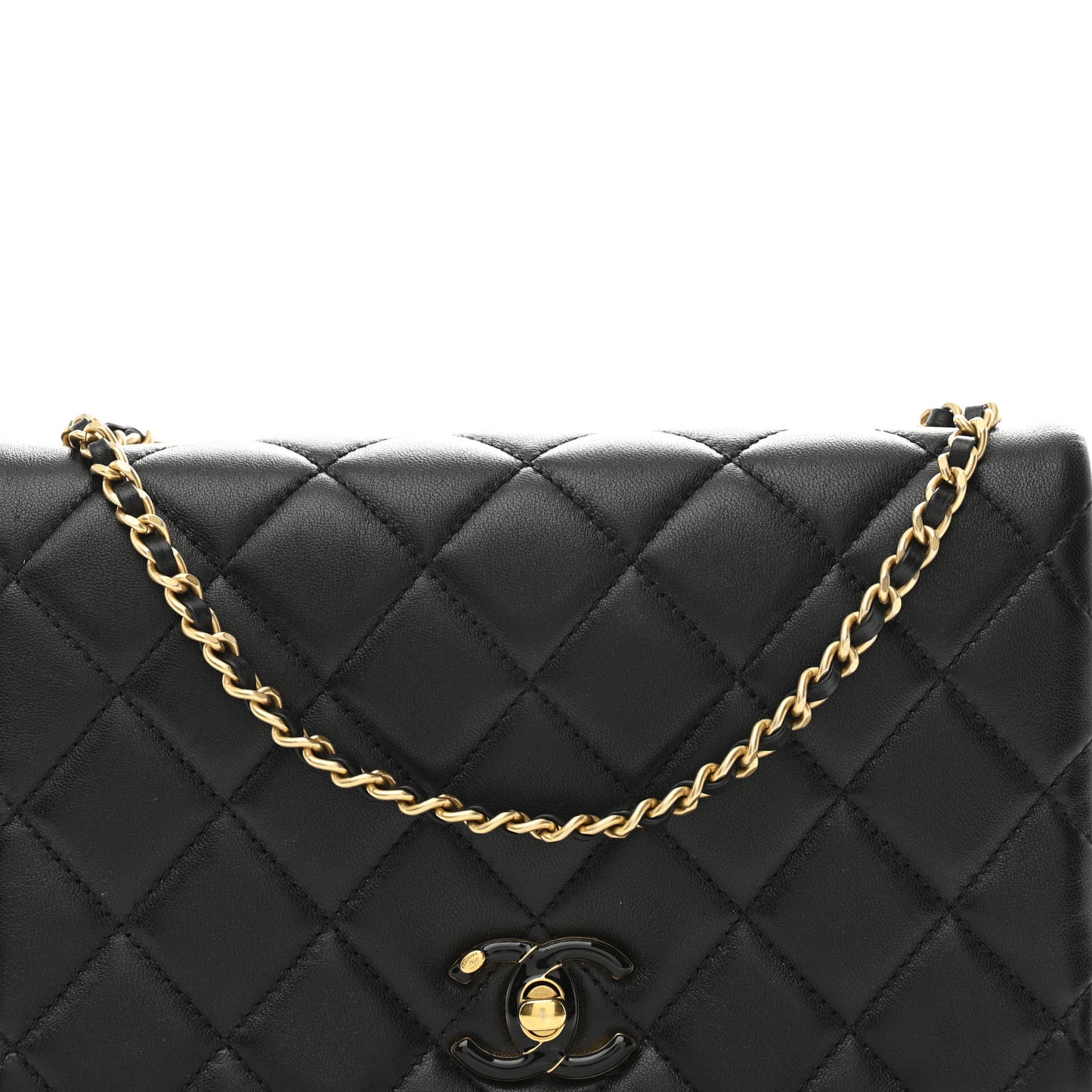 Shiny Lambskin Quilted Enamel CC Small Flap Black