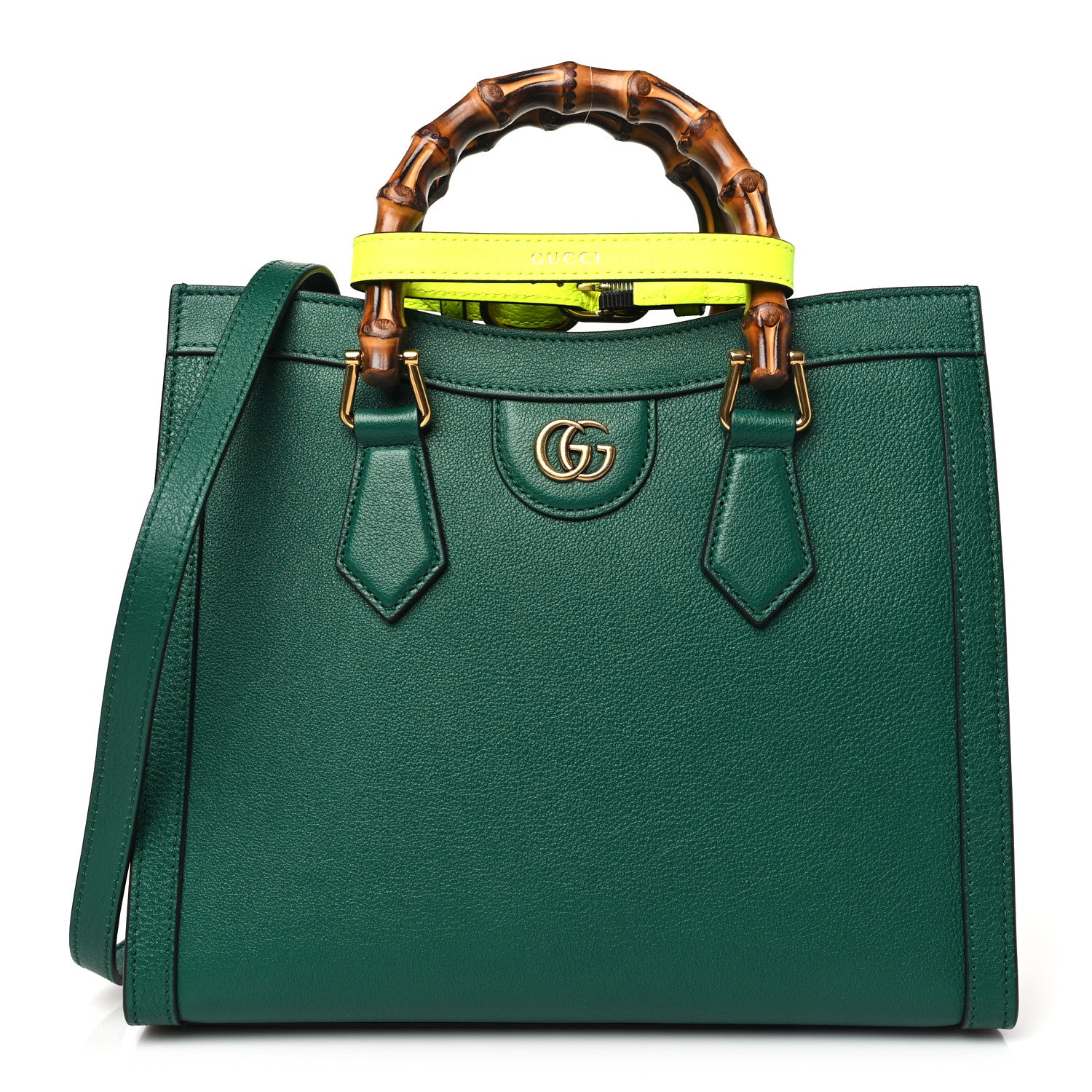 Gucci Wonka Grain Calfskin Small Diana Tote Bag Green Yellow Fluo 1 of 10