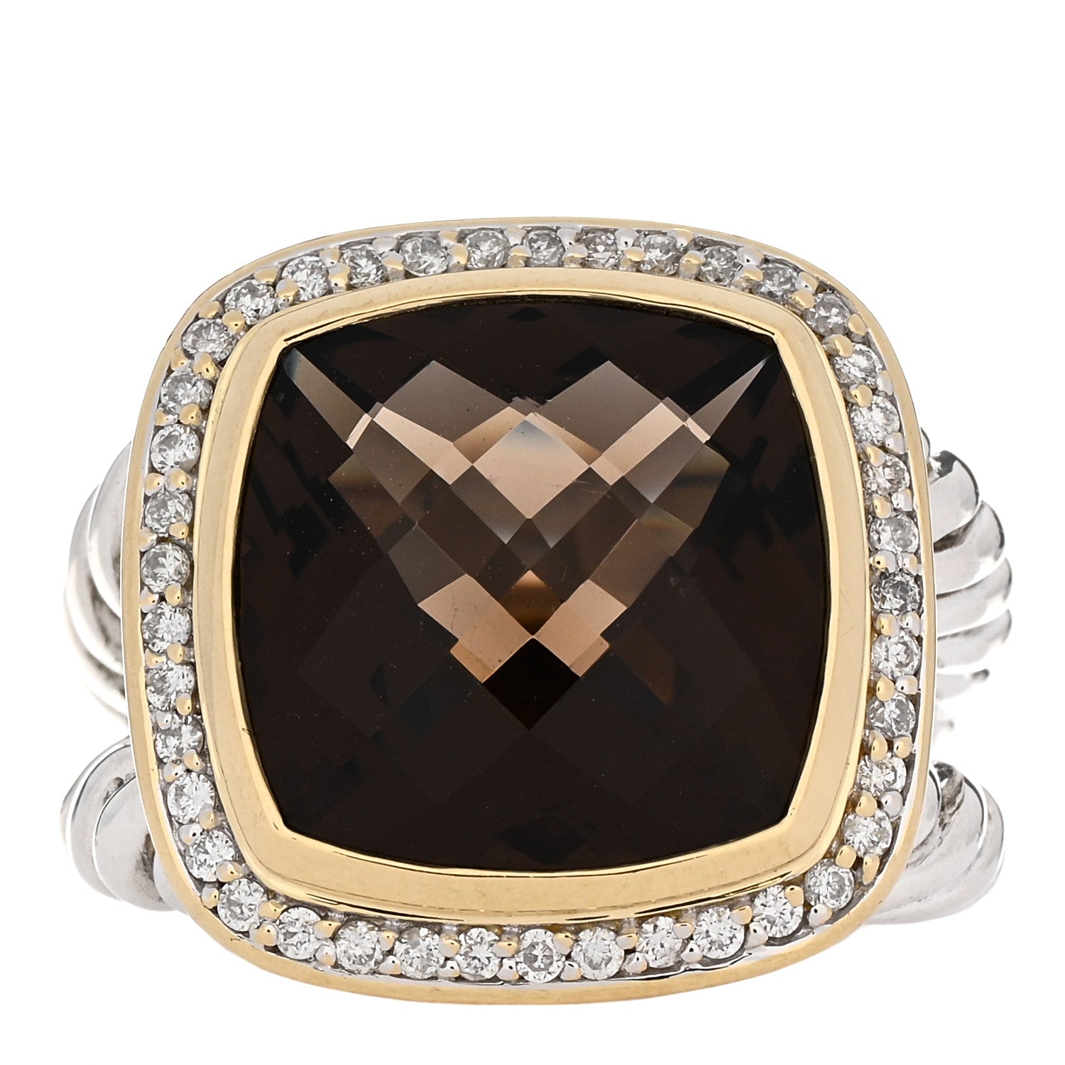 David Yurman Sterling Silver 18K Yellow Gold Diamond Smoky Quartz 14mm Albion Ring 54 6.75 1 of 4