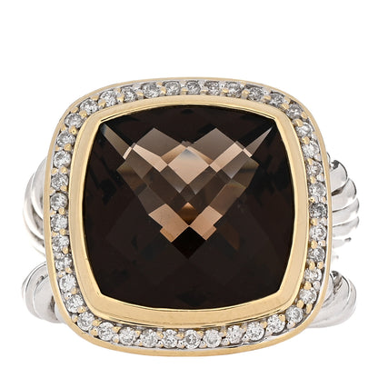 David Yurman Sterling Silver 18K Yellow Gold Diamond Smoky Quartz 14mm Albion Ring 54 6.75 1 of 4