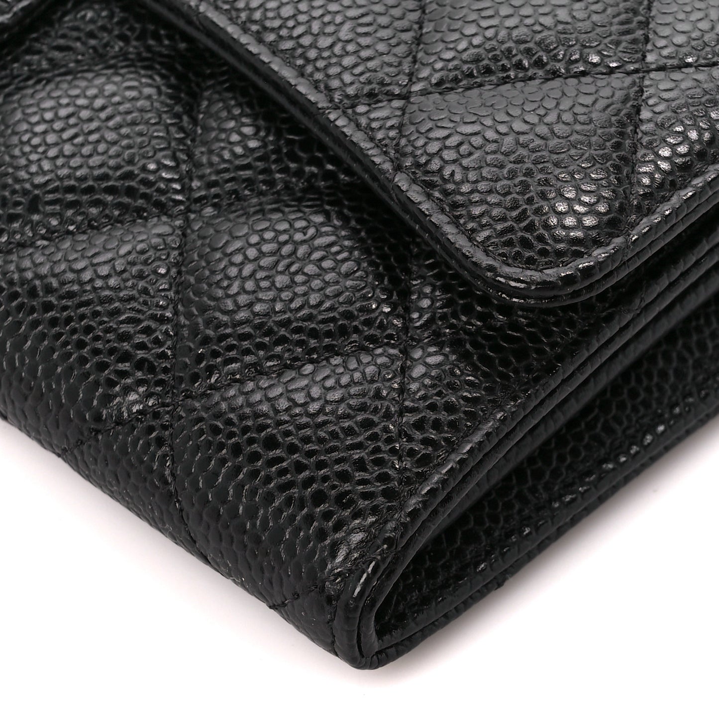 Caviar Quilted Large Gusset Flap Wallet Black