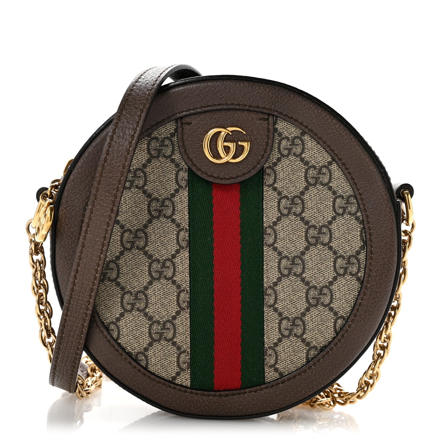 Gucci GG Supreme Monogram Web Mini Ophidia Round Shoulder Bag Brown 1 of 12