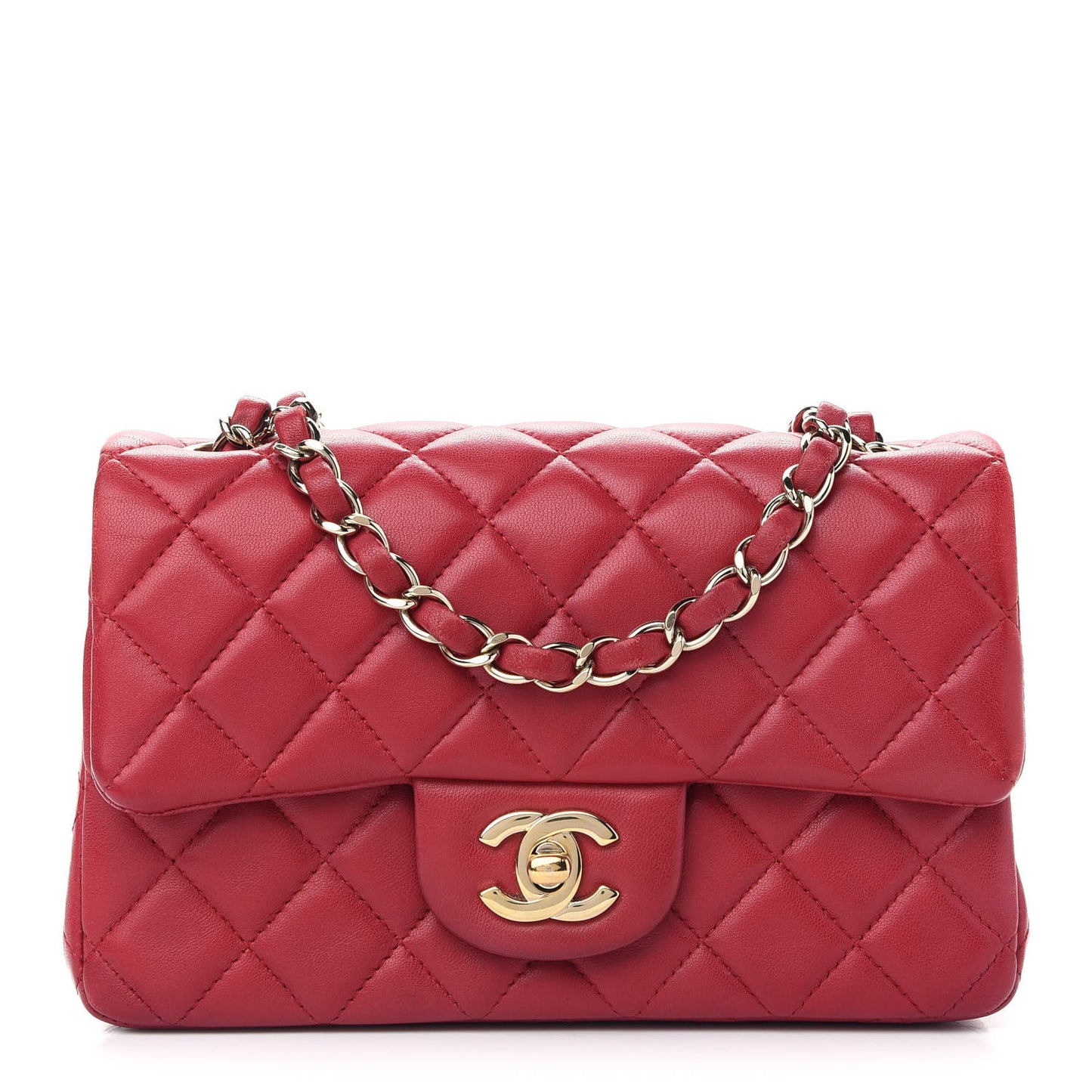 Lambskin Quilted Mini Rectangular Flap Red