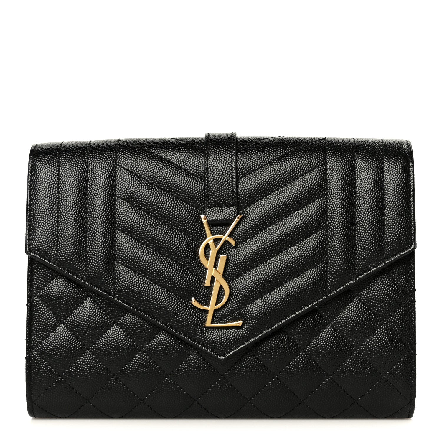 Saint Laurent Grain De Poudre Textured Mixed Matelasse Triquilt Monogram Clutch Black 1 of 9