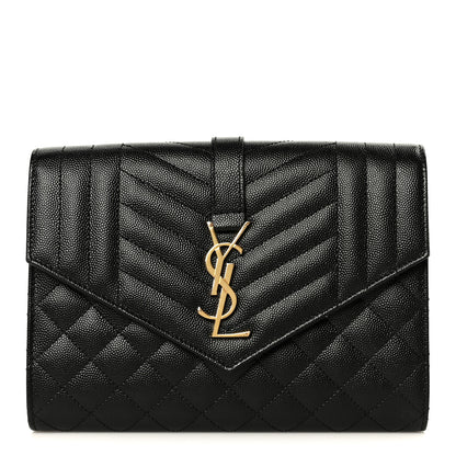 Saint Laurent Grain De Poudre Textured Mixed Matelasse Triquilt Monogram Clutch Black 1 of 9