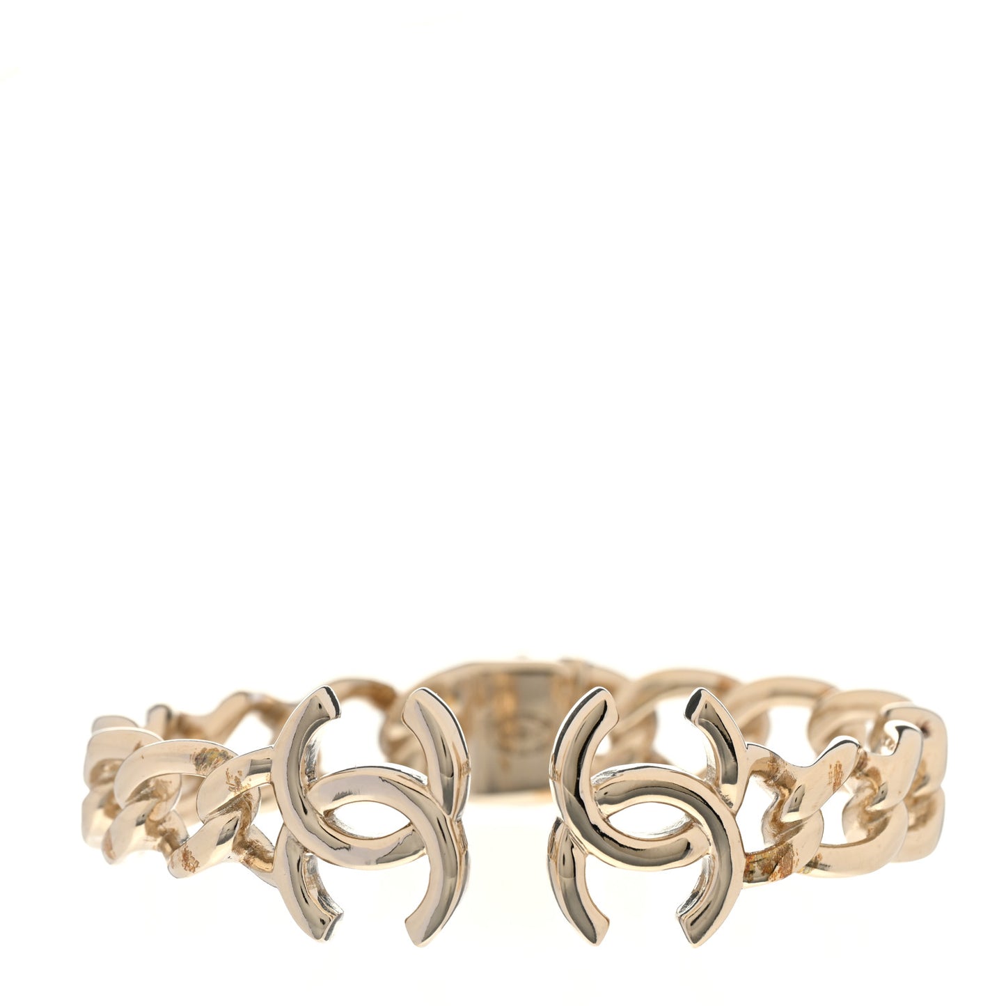 Metal CC Chain Link Cuff Bracelet Gold