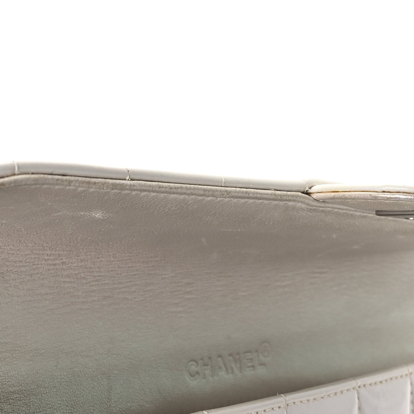Patent Quilted East West Chocolate Bar Flap White
