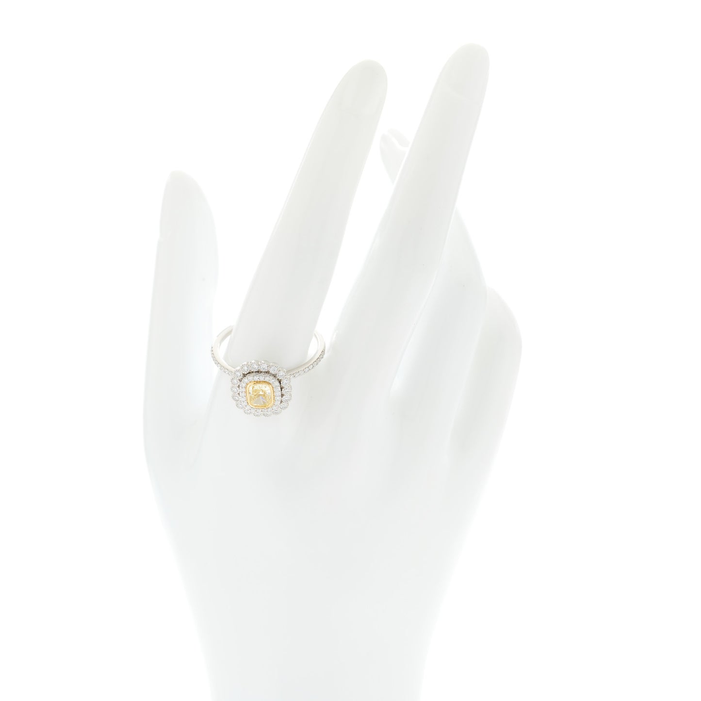 Platinum 18K Yellow Gold Fancy Intense Yellow Diamond .77ct Enchant Cushion Engagement Ring 65 11