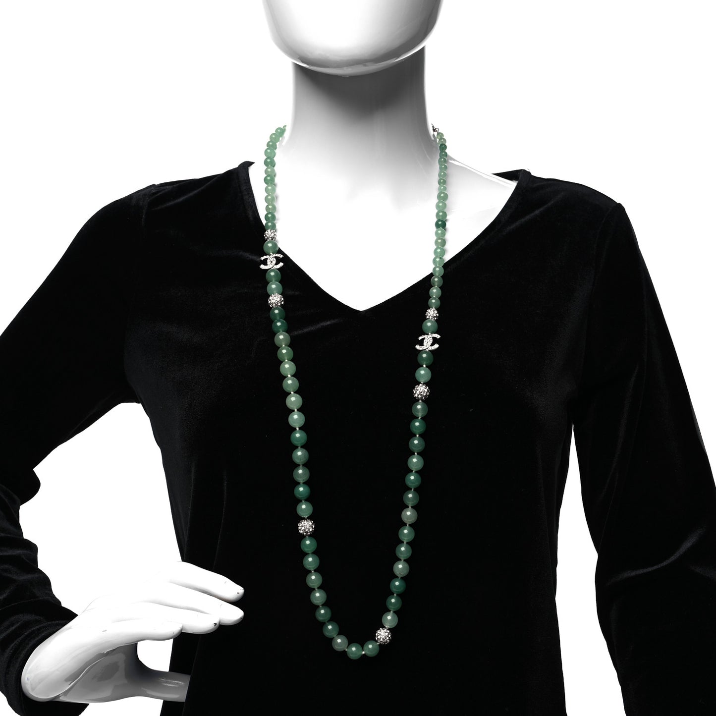 Crystal Jade CC Long Necklace Silver