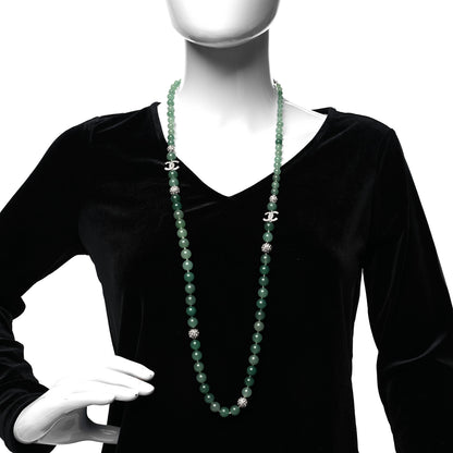 Chanel Crystal Jade CC Long Necklace Silver 2 of 5