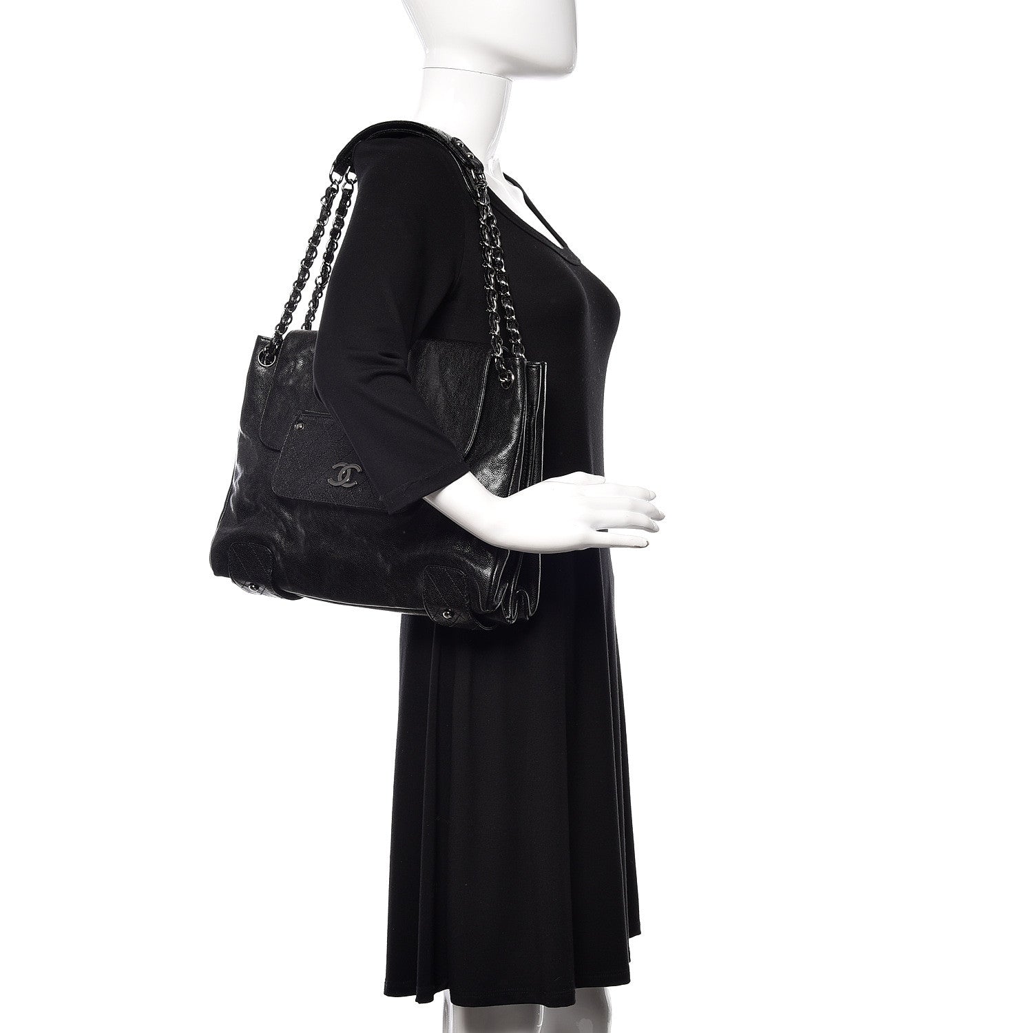 Chanel Glazed Caviar Pocket In The City Tote Black 2 of 11