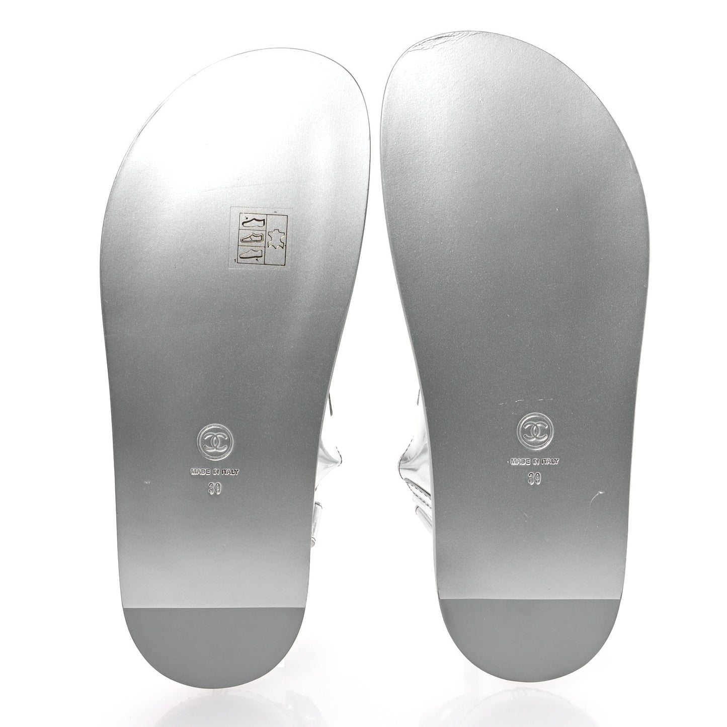 Iridescent Patent Calfskin Velcro Dad Sandals 39 Silver