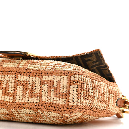 Fendi Raffia Vitello Seta FF Woven Large Baguette Brick Natural 9 of 9