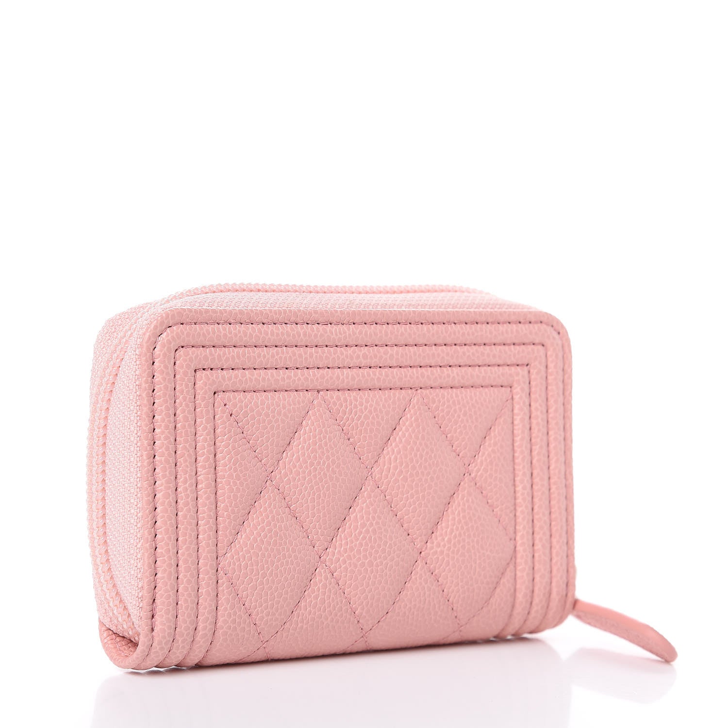 Chanel Caviar Quilted Boy Zip Around Coin Purse Wallet Light Pink 3 of 8