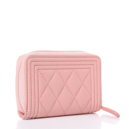 Chanel Caviar Quilted Boy Zip Around Coin Purse Wallet Light Pink 3 of 8