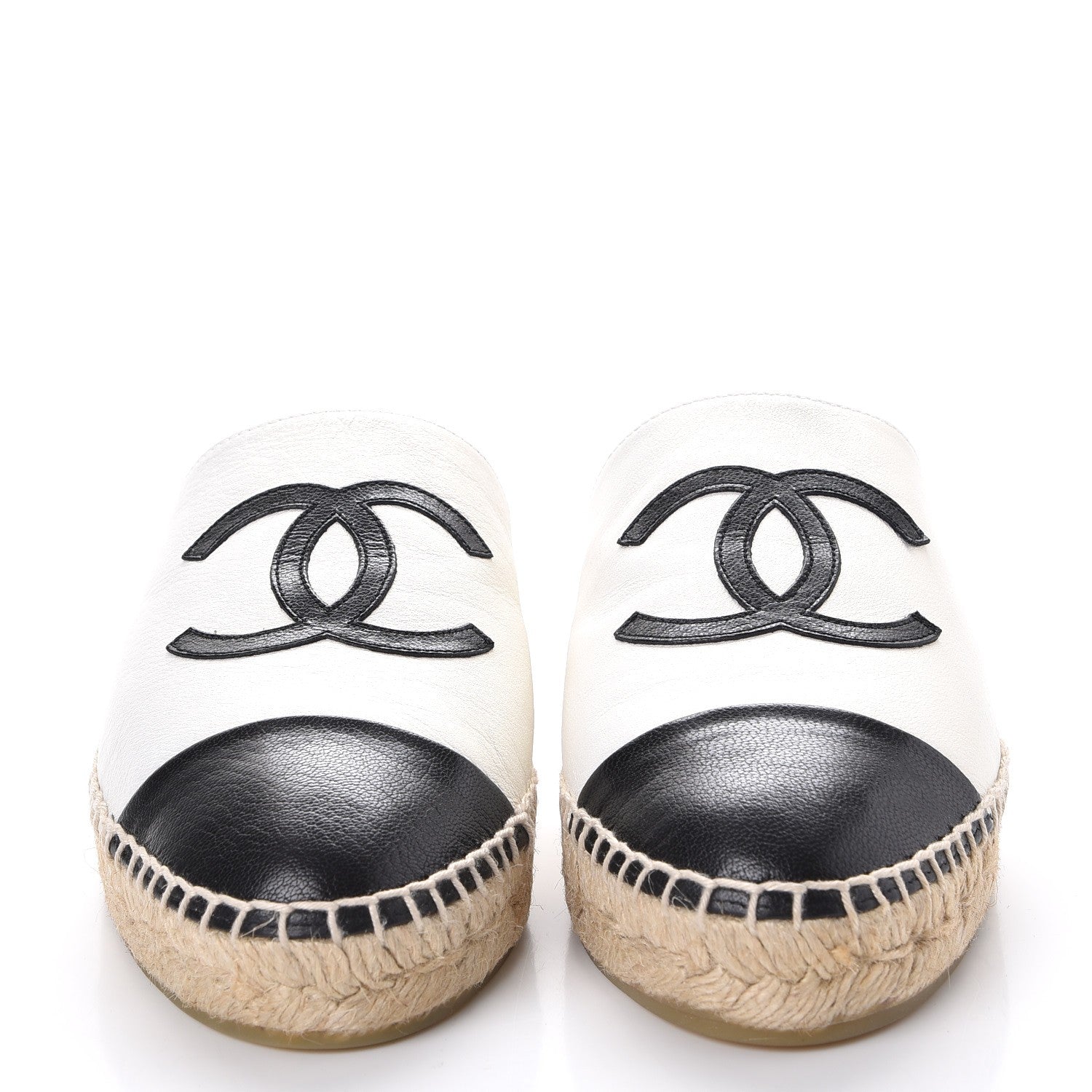 Chanel Iridescent Goatskin CC Espadrille Mules 37 Ivory Black 2 of 10
