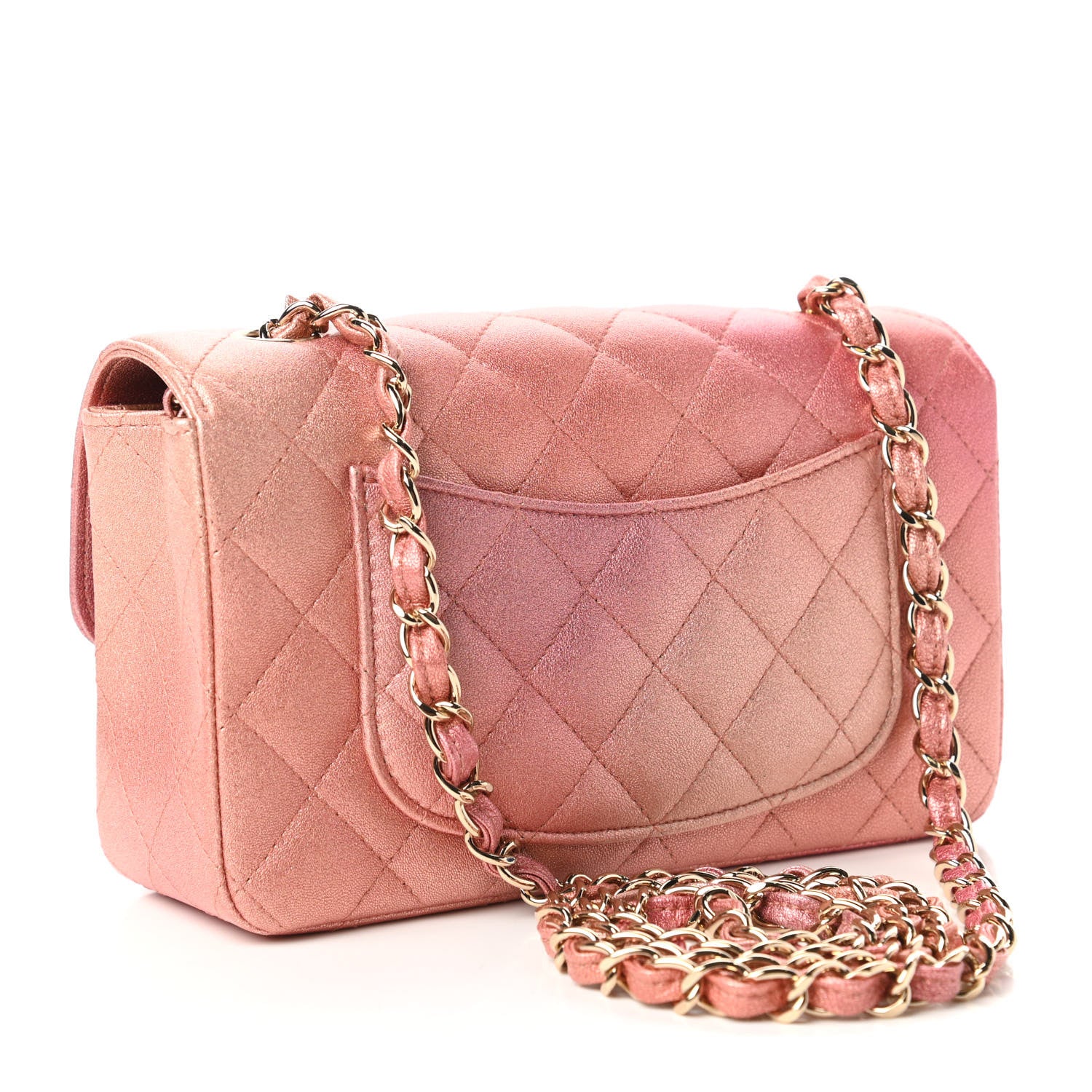 Chanel Metallic Lambskin Quilted Ombre Mini Rectangular Flap Pink 3 of 11