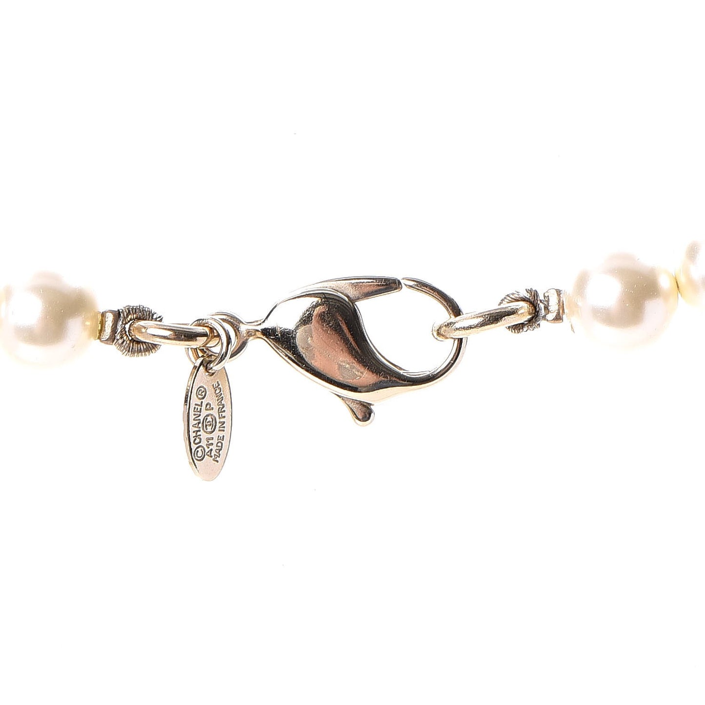 Graduated Pearl Crystal CC Long Necklace Light Gold