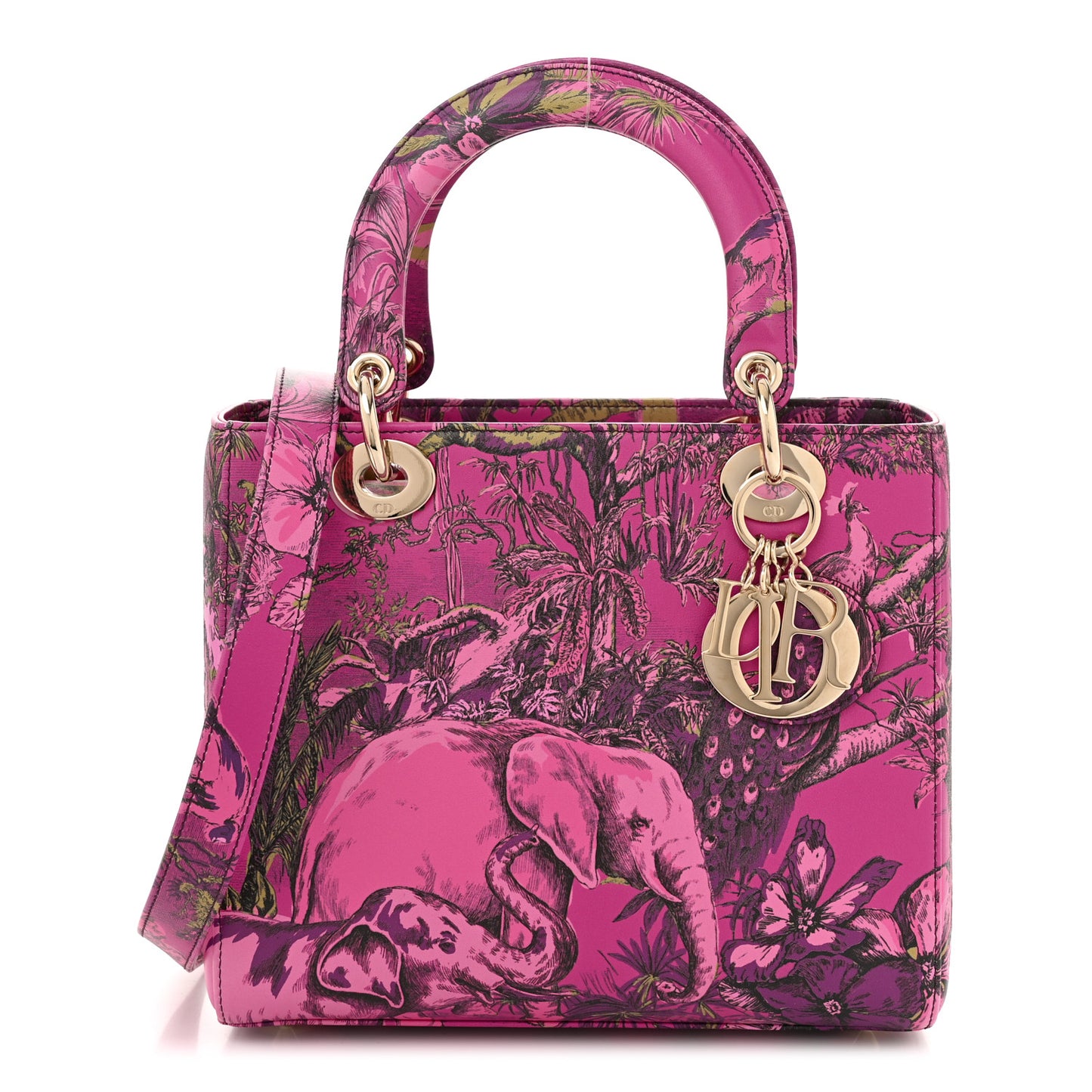 Calfskin Printed Toile De Jouy Medium Lady Dior Pink Multicolor